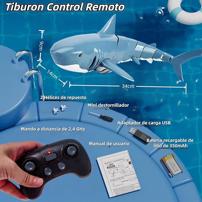 🦈💦JUGUETE DE TIBURON CON CONTROL REMOTO DE 2,4 G🐳🌊