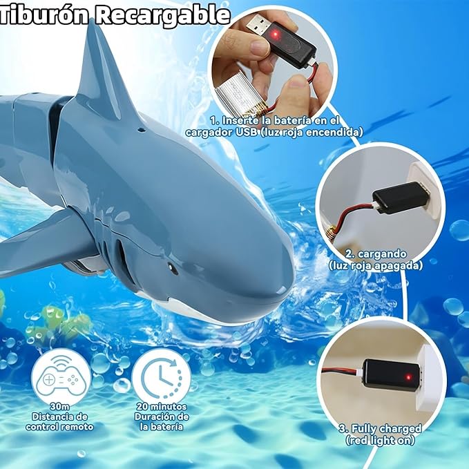 🦈💦JUGUETE DE TIBURON CON CONTROL REMOTO DE 2,4 G🐳🌊
