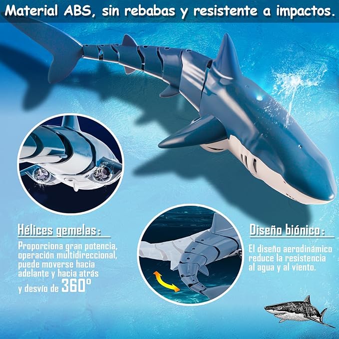 🦈💦JUGUETE DE TIBURON CON CONTROL REMOTO DE 2,4 G🐳🌊